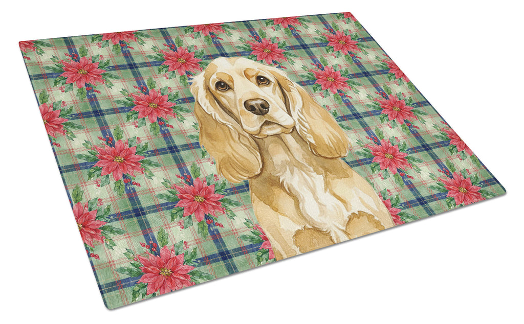 Buff Cocker Spaniel Christmas PoinsettIas Cutting Board Tempered Glass Kitchen Cutting Surface, Heat Resistant Chopping, Non-Slip Feet, Food Prep & Serving