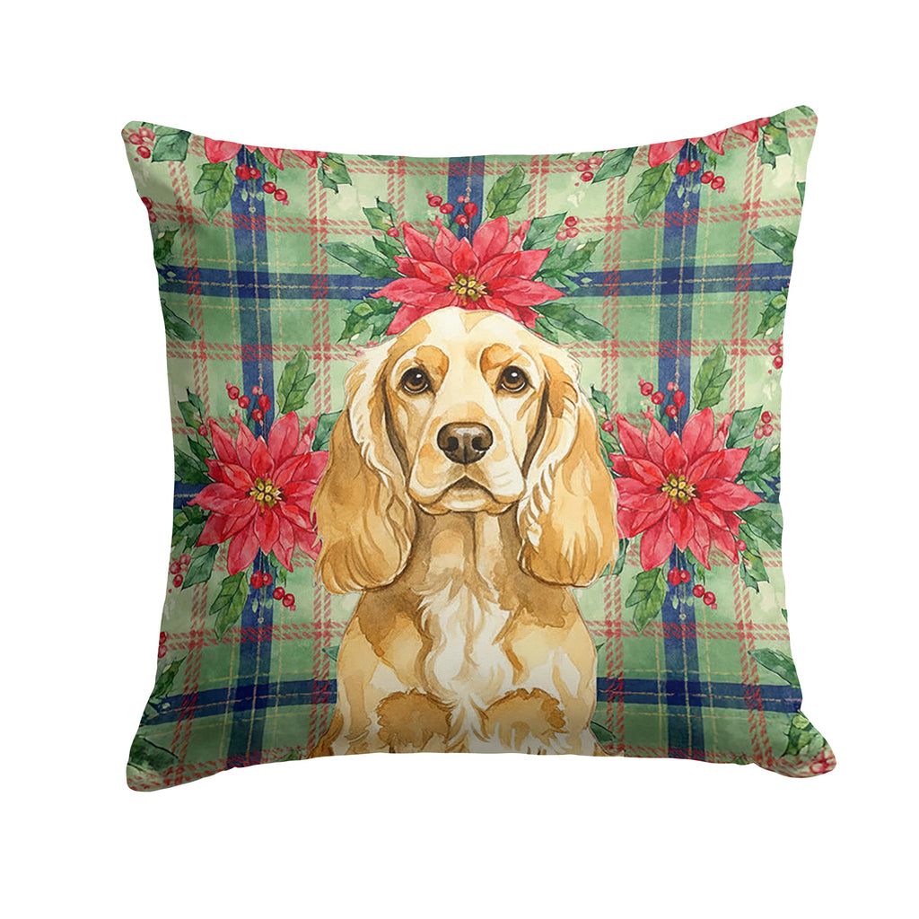 Buff Cocker Spaniel Christmas PoinsettIas Decorative Throw Pillow 18x18 Indoor Outdoor Accent Cushion, Fabric Cover with Insert for Sofa, Bed, Porch & Living Room
