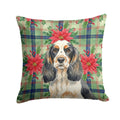 Parti Cocker Spaniel Christmas PoinsettIas Decorative Throw Pillow 18x18 Indoor Outdoor Accent Cushion, Fabric Cover with Insert for Sofa, Bed, Porch & Living Room
