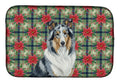 Blue Merle Collie Christmas PoinsettIas Dish Drying Mat Absorbent Dish Drying Mat Pad for Kitchen Counter Dish Drainer Mat for Countertop, 14 x 21", Multicolor