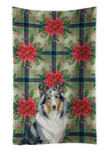 Blue Merle Collie Christmas PoinsettIas Kitchen Towel Velour Plush Front and Cotton Loop Back Machine Washable