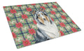 Blue Merle Collie Christmas PoinsettIas Cutting Board Tempered Glass Kitchen Cutting Surface, Heat Resistant Chopping, Non-Slip Feet, Food Prep & Serving