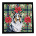 Blue Merle Collie Christmas PoinsettIas Framed Metal Print Bathroom, Kitchen, Office, Home Decor Wall Art Ready to Hang, Square, 8X8