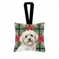 Coton de Tulear Christmas PoinsettIas Hanging Square Fabric Ornament 3.5 � 3.5 Decorative Door-Knob & Tree Hanger, Soft Fabric