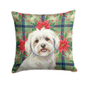 Coton de Tulear Christmas PoinsettIas Decorative Throw Pillow 18x18 Indoor Outdoor Accent Cushion, Fabric Cover with Insert for Sofa, Bed, Porch & Living Room