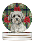 White with Gray Coton de Tulear Christmas PoinsettIas Large Sandstone Coasters Pack of 4 Absorbent Round Coasters Decor Gifts for Men or Women, 4 in, Multicolor