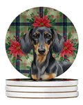 Black and Tan Dachshund Christmas PoinsettIas Large Sandstone Coasters Pack of 4 Absorbent Round Coasters Decor Gifts for Men or Women, 4 in, Multicolor