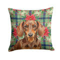 Chocolate and Tan Dachshund Christmas PoinsettIas Decorative Throw Pillow 14x14 Indoor Outdoor Accent Cushion, Fabric Cover with Insert for Sofa, Bed, Porch & Living Room