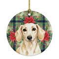 Cream Dachshund Christmas PoinsettIas Ceramic Ornament Christmas Tree Hanging Decorations for Home Christmas Holiday, Party, Gift, 3 in, Multicolor