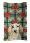 Cream Dachshund Christmas PoinsettIas Kitchen Towel Velour Plush Front and Cotton Loop Back Machine Washable