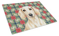 Cream Dachshund Christmas PoinsettIas Cutting Board Tempered Glass Kitchen Cutting Surface, Heat Resistant Chopping, Non-Slip Feet, Food Prep & Serving