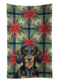 Longhaired Black and Tan Dachshund Christmas PoinsettIas Kitchen Towel Velour Plush Front and Cotton Loop Back Machine Washable