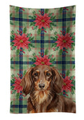 Longhaired Chocolate and Tan Dachshund Christmas PoinsettIas Kitchen Towel Velour Plush Front and Cotton Loop Back Machine Washable