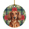 Longhaired Red Dachshund Christmas PoinsettIas Ceramic Ornament Christmas Tree Hanging Decorations for Home Christmas Holiday, Party, Gift, 3 in, Multicolor