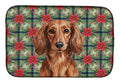 Longhaired Red Dachshund Christmas PoinsettIas Dish Drying Mat Absorbent Dish Drying Mat Pad for Kitchen Counter Dish Drainer Mat for Countertop, 14 x 21", Multicolor