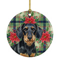 Wirehaired Black and Tan Dachshund Christmas PoinsettIas Ceramic Ornament Christmas Tree Hanging Decorations for Home Christmas Holiday, Party, Gift, 3 in, Multicolor
