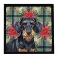 Wirehaired Black and Tan Dachshund Christmas PoinsettIas Framed Metal Print Bathroom, Kitchen, Office, Home Decor Wall Art Ready to Hang, Square, 8X8