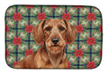 Wirehaired Red Dachshund Christmas PoinsettIas Dish Drying Mat Absorbent Dish Drying Mat Pad for Kitchen Counter Dish Drainer Mat for Countertop, 14 x 21", Multicolor