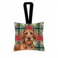 Wirehaired Red Dachshund Christmas PoinsettIas Hanging Square Fabric Ornament 3.5 � 3.5 Decorative Door-Knob & Tree Hanger, Soft Fabric