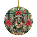 Wirehaired Wild Boar Dachshund Christmas PoinsettIas Ceramic Ornament Christmas Tree Hanging Decorations for Home Christmas Holiday, Party, Gift, 3 in, Multicolor