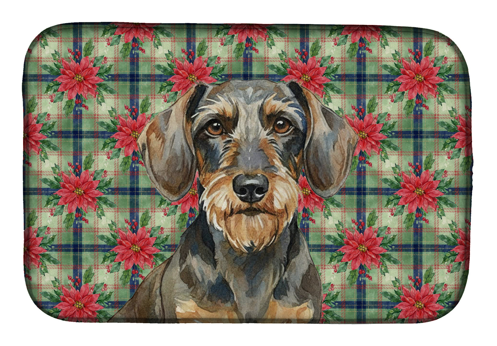 Wirehaired Wild Boar Dachshund Christmas PoinsettIas Dish Drying Mat Absorbent Dish Drying Mat Pad for Kitchen Counter Dish Drainer Mat for Countertop, 14 x 21", Multicolor