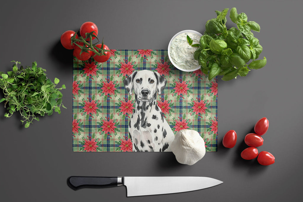 Dalmatian Christmas PoinsettIas Cutting Board Tempered Glass Kitchen Cutting Surface, Heat Resistant Chopping, Non-Slip Feet, Food Prep & Serving