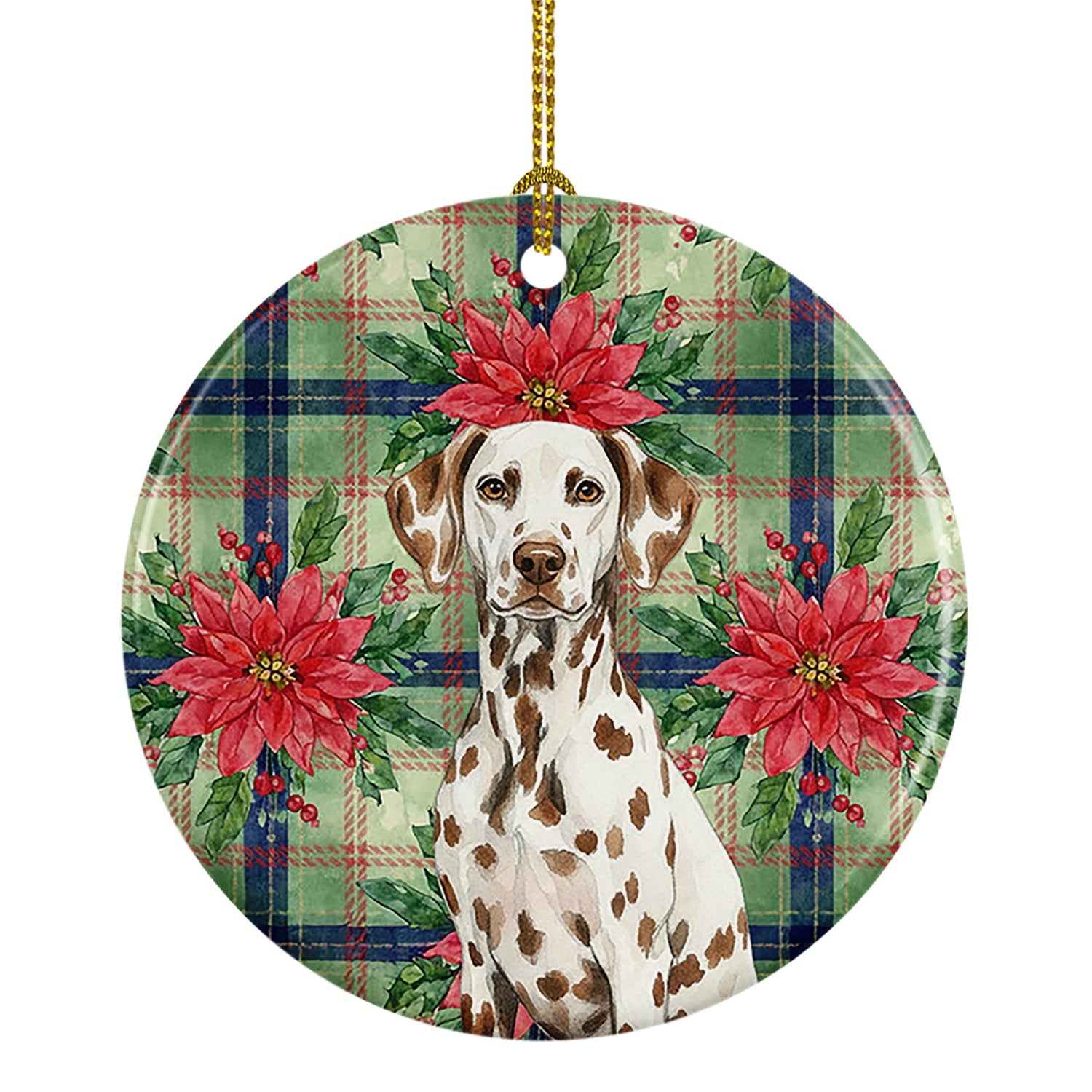 Liver Dalmatian Christmas PoinsettIas Ceramic Ornament Christmas Tree Hanging Decorations for Home Christmas Holiday, Party, Gift, 3 in, Multicolor