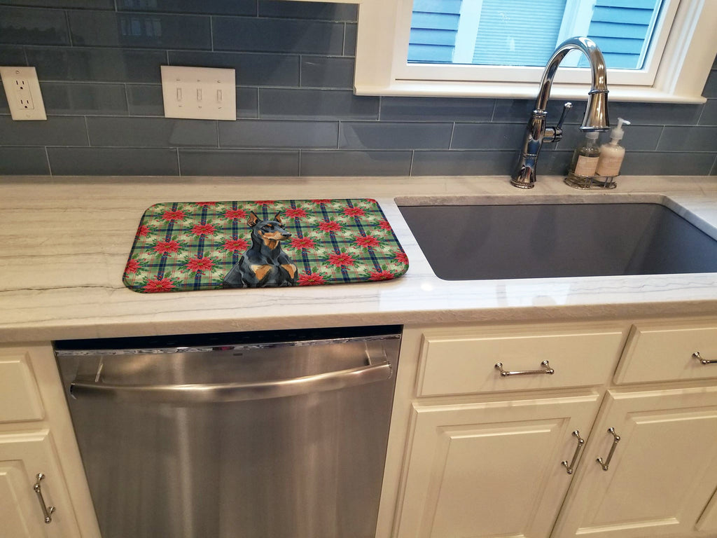 Doberman Pinscher Christmas PoinsettIas Dish Drying Mat Absorbent Dish Drying Mat Pad for Kitchen Counter Dish Drainer Mat for Countertop, 14 x 21", Multicolor