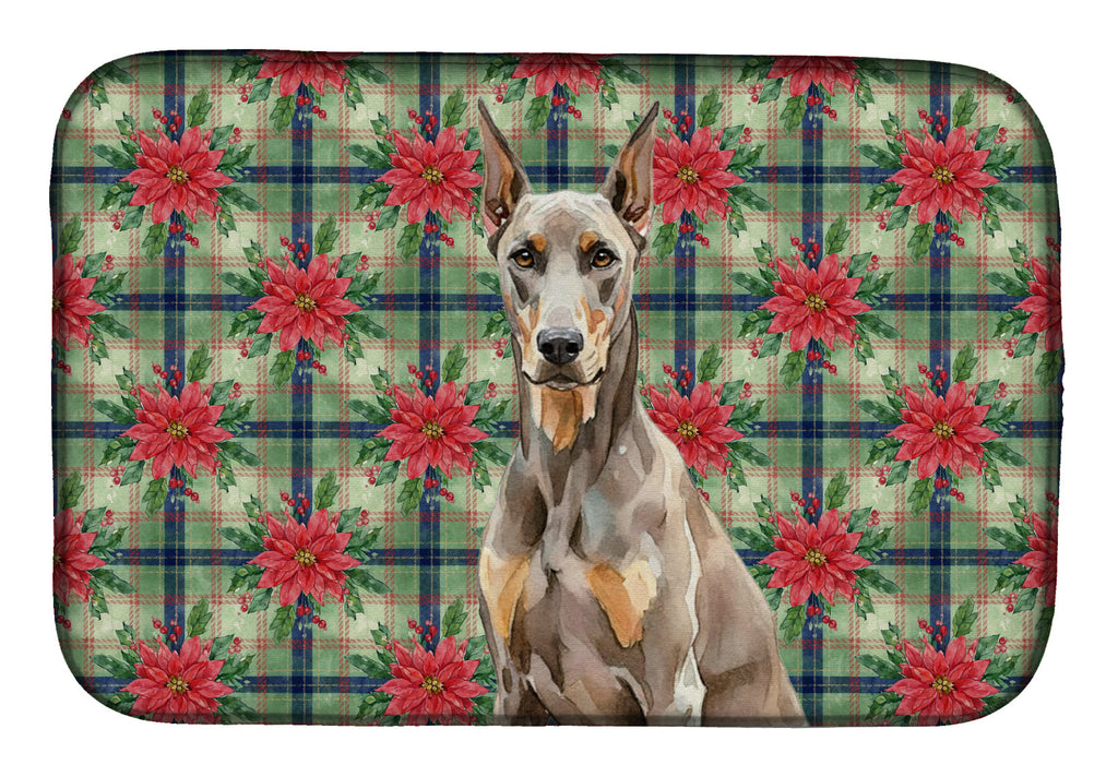 Fawn Doberman Pinscher Christmas PoinsettIas Dish Drying Mat Absorbent Dish Drying Mat Pad for Kitchen Counter Dish Drainer Mat for Countertop, 14 x 21", Multicolor