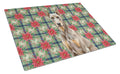 Fawn Doberman Pinscher Christmas PoinsettIas Cutting Board Tempered Glass Kitchen Cutting Surface, Heat Resistant Chopping, Non-Slip Feet, Food Prep & Serving