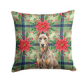 Fawn Doberman Pinscher Christmas PoinsettIas Decorative Throw Pillow 18x18 Indoor Outdoor Accent Cushion, Fabric Cover with Insert for Sofa, Bed, Porch & Living Room