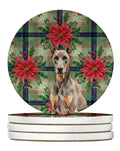 Fawn Doberman Pinscher Christmas PoinsettIas Large Sandstone Coasters Pack of 4 Absorbent Round Coasters Decor Gifts for Men or Women, 4 in, Multicolor