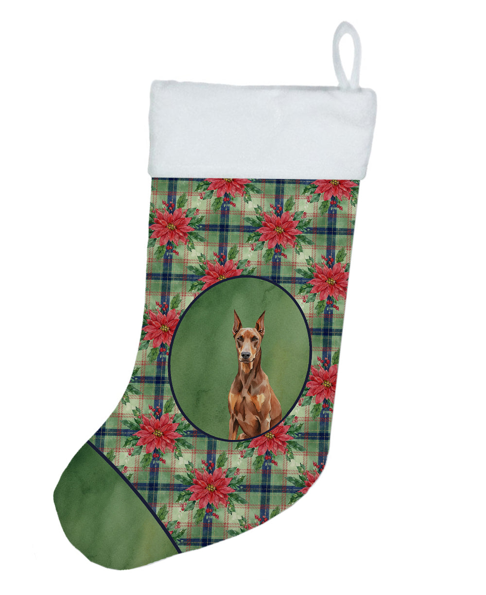 Red Doberman Pinscher Christmas PoinsettIas Holiday Stocking Double-Sided Print, Polyester Suede,11x18, Made in USA