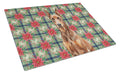 Red Doberman Pinscher Christmas PoinsettIas Cutting Board Tempered Glass Kitchen Cutting Surface, Heat Resistant Chopping, Non-Slip Feet, Food Prep & Serving