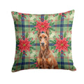 Red Doberman Pinscher Christmas PoinsettIas Decorative Throw Pillow 18x18 Indoor Outdoor Accent Cushion, Fabric Cover with Insert for Sofa, Bed, Porch & Living Room