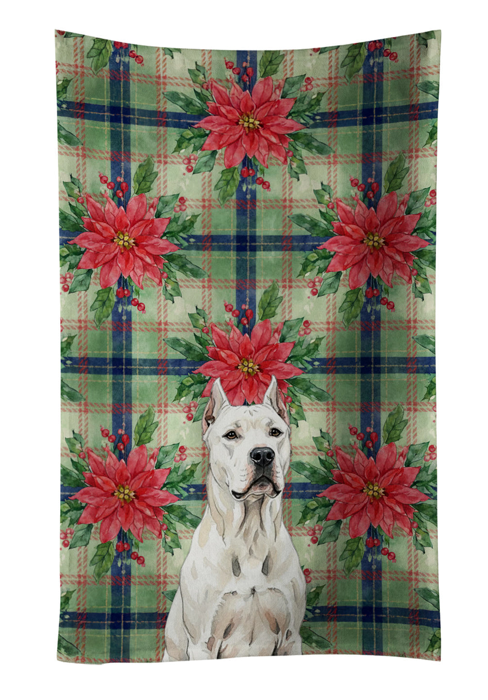 Dogo Argentino Christmas PoinsettIas Kitchen Towel Velour Plush Front and Cotton Loop Back Machine Washable