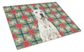 Dogo Argentino Christmas PoinsettIas Cutting Board Tempered Glass Kitchen Cutting Surface, Heat Resistant Chopping, Non-Slip Feet, Food Prep & Serving