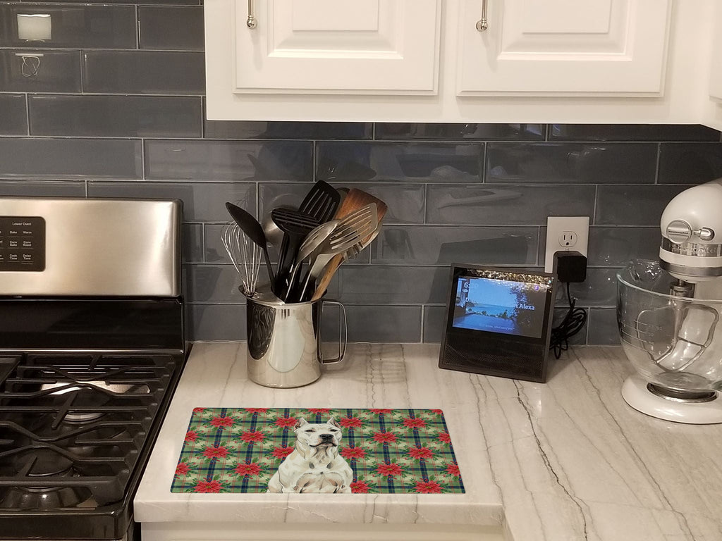 Dogo Argentino Christmas PoinsettIas Cutting Board Tempered Glass Kitchen Cutting Surface, Heat Resistant Chopping, Non-Slip Feet, Food Prep & Serving