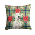 Dogo Argentino Christmas PoinsettIas Decorative Throw Pillow 18x18 Indoor Outdoor Accent Cushion, Fabric Cover with Insert for Sofa, Bed, Porch & Living Room