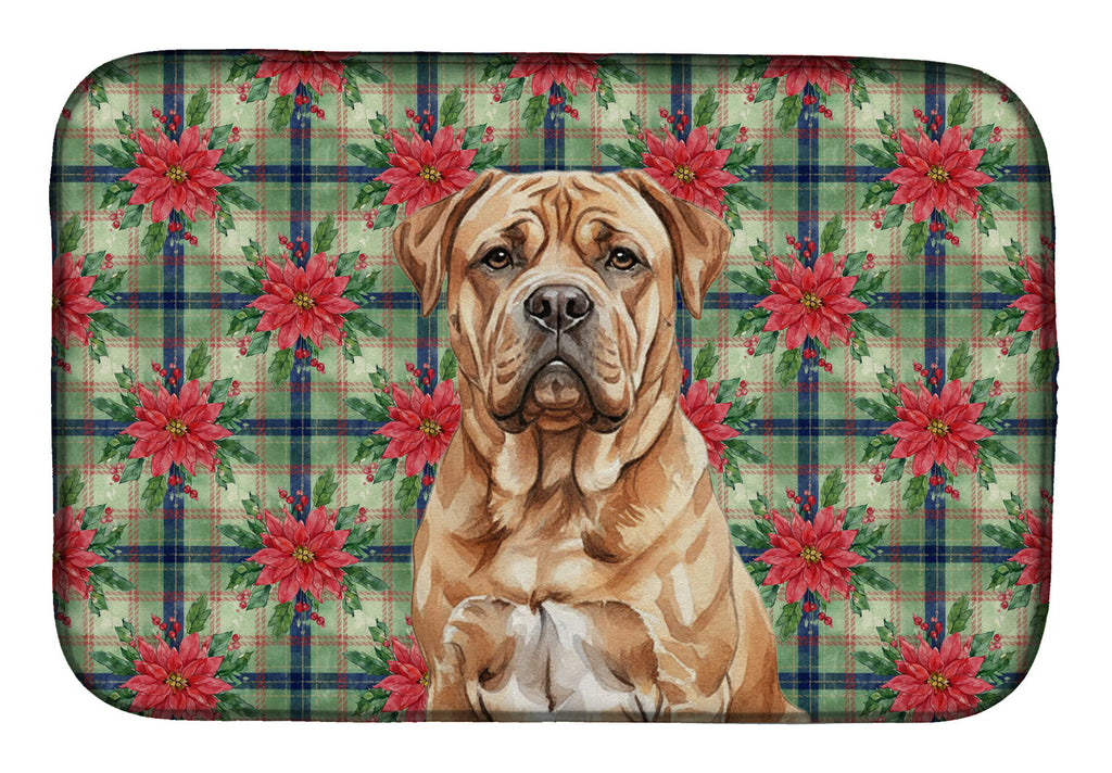 Dogue de Bordeaux Christmas PoinsettIas Dish Drying Mat Absorbent Dish Drying Mat Pad for Kitchen Counter Dish Drainer Mat for Countertop, 14 x 21", Multicolor