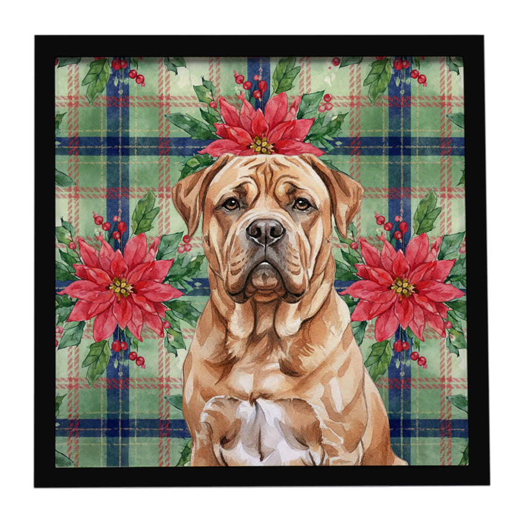 Dogue de Bordeaux Christmas PoinsettIas Framed Metal Print Bathroom, Kitchen, Office, Home Decor Wall Art Ready to Hang, Square, 8X8