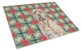 Isabella Dogue de Bordeaux Christmas PoinsettIas Cutting Board Tempered Glass Kitchen Cutting Surface, Heat Resistant Chopping, Non-Slip Feet, Food Prep & Serving