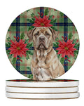 Isabella Dogue de Bordeaux Christmas PoinsettIas Large Sandstone Coasters Pack of 4 Absorbent Round Coasters Decor Gifts for Men or Women, 4 in, Multicolor