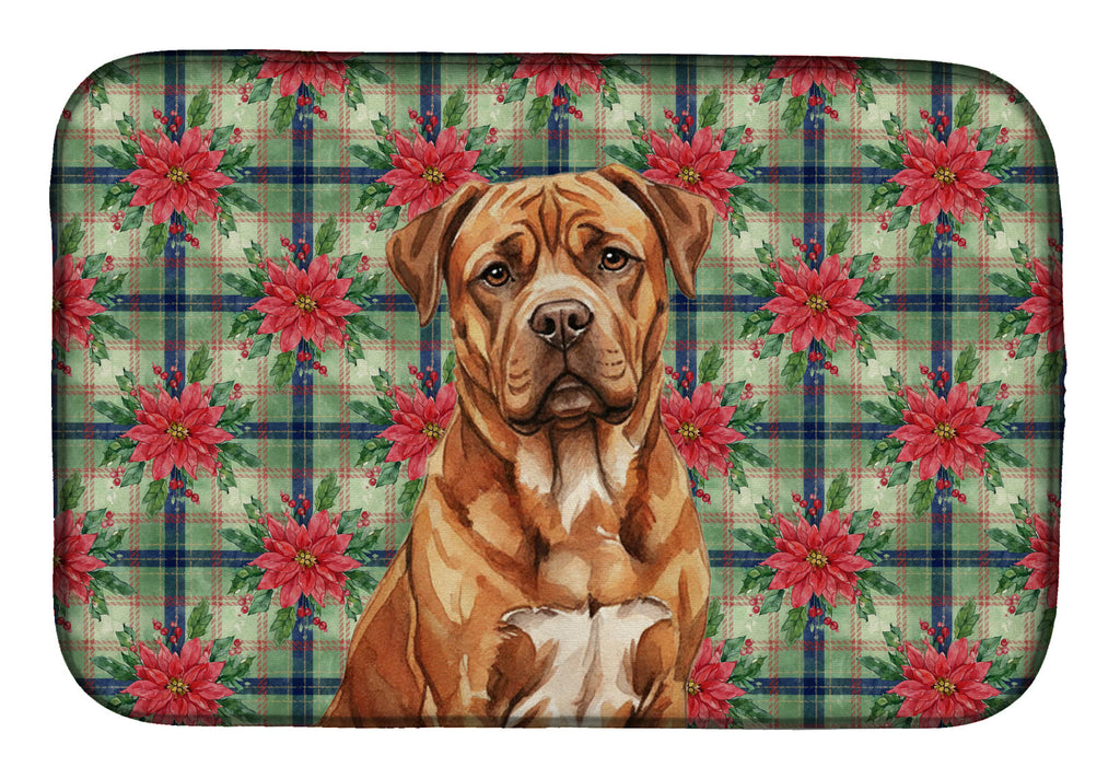 Mahogany Dogue de Bordeaux Christmas PoinsettIas Dish Drying Mat Absorbent Dish Drying Mat Pad for Kitchen Counter Dish Drainer Mat for Countertop, 14 x 21", Multicolor