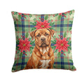 Mahogany Dogue de Bordeaux Christmas PoinsettIas Decorative Throw Pillow 18x18 Indoor Outdoor Accent Cushion, Fabric Cover with Insert for Sofa, Bed, Porch & Living Room