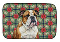 Brindle and White English Bulldog Christmas PoinsettIas Dish Drying Mat Absorbent Dish Drying Mat Pad for Kitchen Counter Dish Drainer Mat for Countertop, 14 x 21", Multicolor