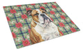 Brindle and White English Bulldog Christmas PoinsettIas Cutting Board Tempered Glass Kitchen Cutting Surface, Heat Resistant Chopping, Non-Slip Feet, Food Prep & Serving