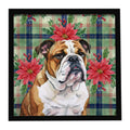 Brindle and White English Bulldog Christmas PoinsettIas Framed Metal Print Bathroom, Kitchen, Office, Home Decor Wall Art Ready to Hang, Square, 8X8