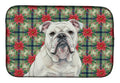 White English Bulldog Christmas PoinsettIas Dish Drying Mat Absorbent Dish Drying Mat Pad for Kitchen Counter Dish Drainer Mat for Countertop, 14 x 21", Multicolor