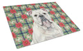 White English Bulldog Christmas PoinsettIas Cutting Board Tempered Glass Kitchen Cutting Surface, Heat Resistant Chopping, Non-Slip Feet, Food Prep & Serving